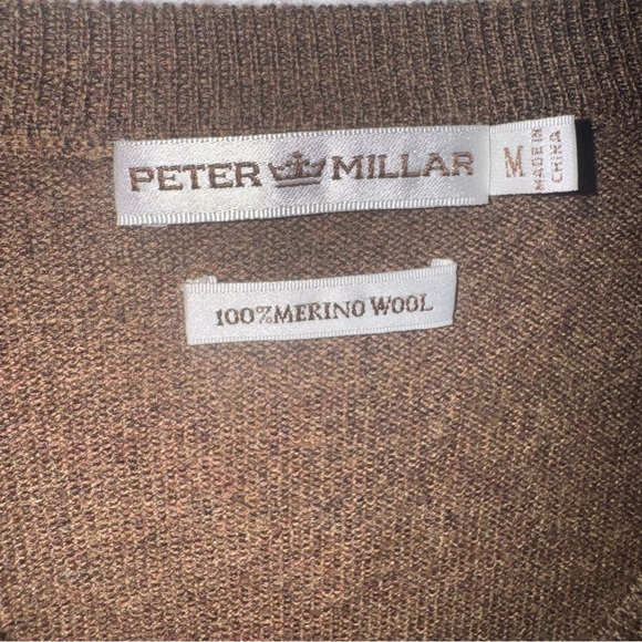 Peter Millar Brown V-Neck Sweater Sz Medium Merino Wool - Picture 12 of 14